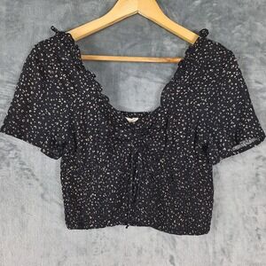 Womens Top Medium Black Milkmaid Cropped Boho Cottagecore Coquette Ruffle Fairy